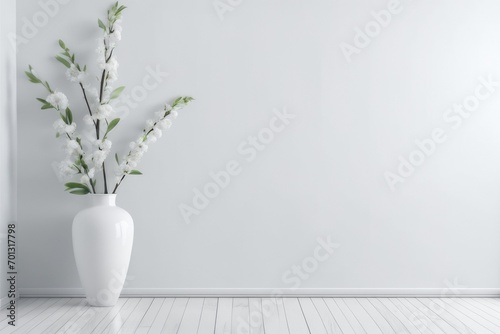 white background with home decor interior white room with flower background modern. ai generated