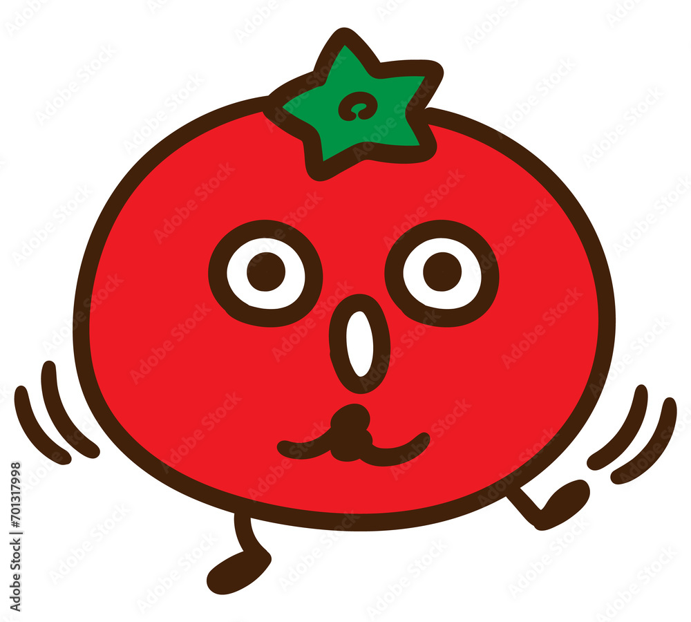Obraz premium びっくりした様子のかわいいトマトのキャラクターのデフォルメ擬人化イラスト