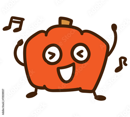 るんるんで踊るかわいいカボチャのキャラクターのデフォルメ擬人化イラスト