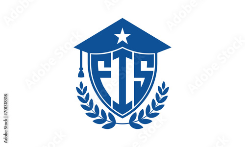 FIS three letter iconic academic logo design vector template. monogram, abstract, school, college, university, graduation cap symbol logo, shield, model, institute, educational, coaching canter, tech