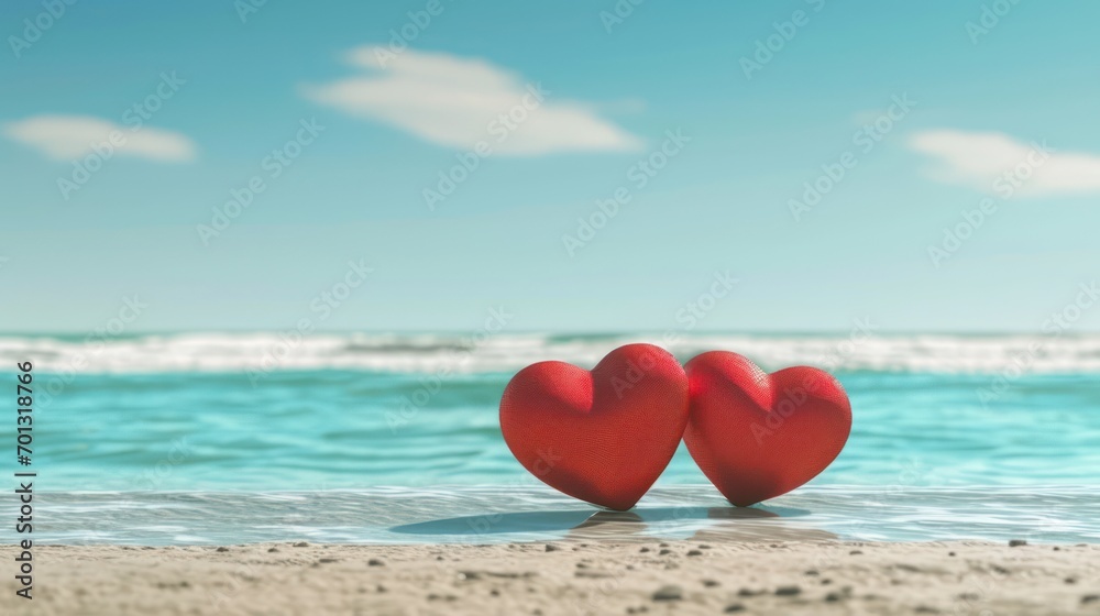 Two love hearts on the beach - AI Generated Digital Art Two love hearts on the beach - AI Generated Digital Art