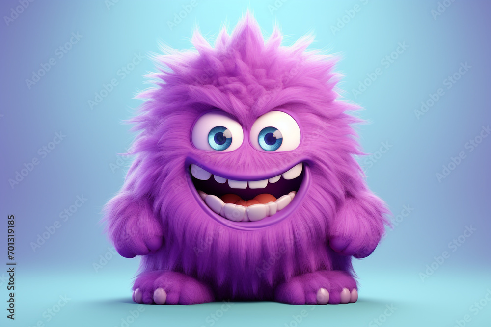 Cute an funny purple monster 3d - obrazy, fototapety, plakaty 