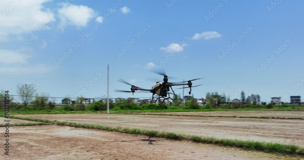agricultural drone works in field