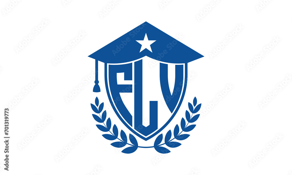 FLV three letter iconic academic logo design vector template. monogram, abstract, school, college, university, graduation cap symbol logo, shield, model, institute, educational, coaching canter, tech FLV three letter iconic academic logo design vector template. monogram, abstract, school, college, university, graduation cap symbol logo, shield, model, institute, educational, coaching canter, tech