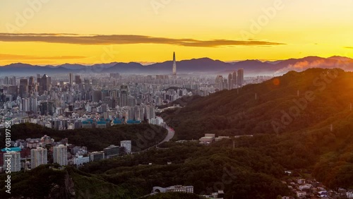Time lapse Landscape of Seoul City South Korea. In the morning and sunrise on the city.