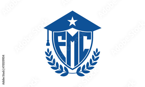 FMC three letter iconic academic logo design vector template. monogram, abstract, school, college, university, graduation cap symbol logo, shield, model, institute, educational, coaching canter, tech photo