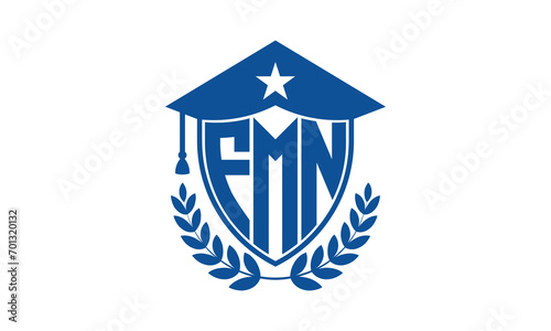 FMN three letter iconic academic logo design vector template. monogram, abstract, school, college, university, graduation cap symbol logo, shield, model, institute, educational, coaching canter, tech photo