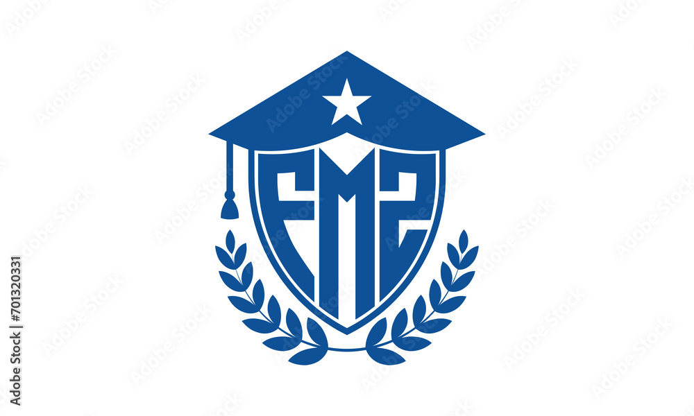 FMZ three letter iconic academic logo design vector template. monogram, abstract, school, college, university, graduation cap symbol logo, shield, model, institute, educational, coaching canter, tech FMZ three letter iconic academic logo design vector template. monogram, abstract, school, college, university, graduation cap symbol logo, shield, model, institute, educational, coaching canter, tech