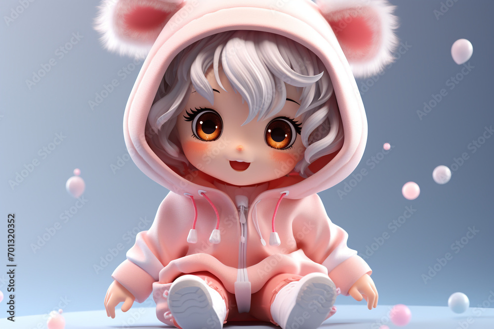 Cute Chibi Anime kawaii girl cartoon 3D illustration Cute Chibi Anime kawaii girl cartoon 3D illustration