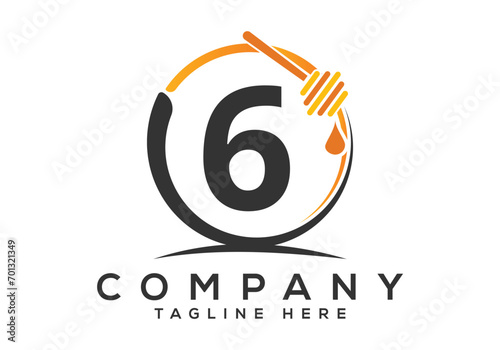Honeycomb bees Logo With 6 Letter Concept. Honey logo font emblem vector illustration