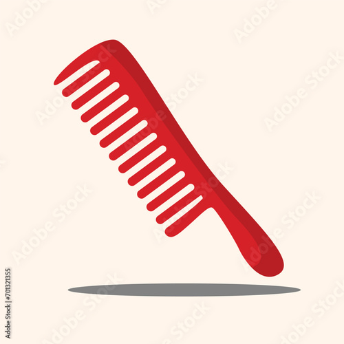 red comb comb with a pattern of flowers. Vector illustration of a princess accessory in cartoon childish style. Isolated cute clipart on a white background. Colored art with an outline