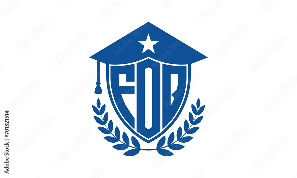FOQ three letter iconic academic logo design vector template. monogram, abstract, school, college, university, graduation cap symbol logo, shield, model, institute, educational, coaching canter, tech FOQ three letter iconic academic logo design vector template. monogram, abstract, school, college, university, graduation cap symbol logo, shield, model, institute, educational, coaching canter, tech