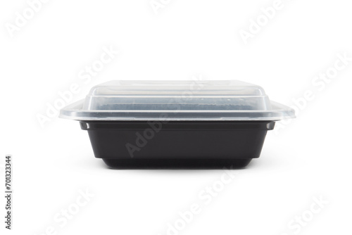 Black Plastic food container with cover isolated on white background