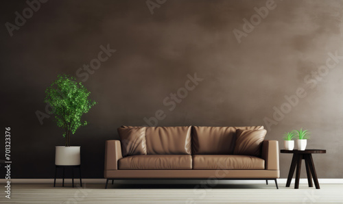 Modern living room interior with bright creamy sofa photo