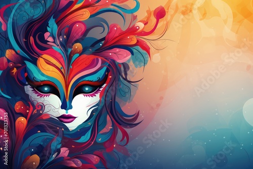 Beautiful carnival mask on colorful background. Abstract background February 26: Carnival Day or Mardi Gras photo