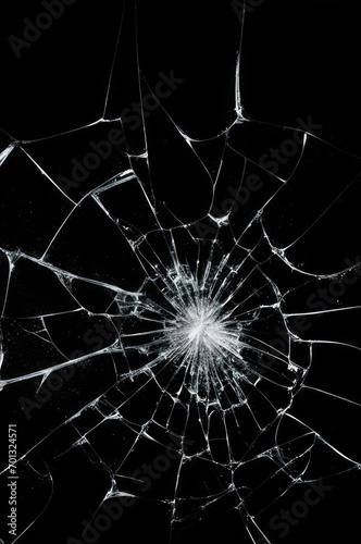 Photo of broken glass on a black background, cracks. © Romaboy