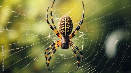  a close up of a spider on it's web in the middle of it's cobwe. photo