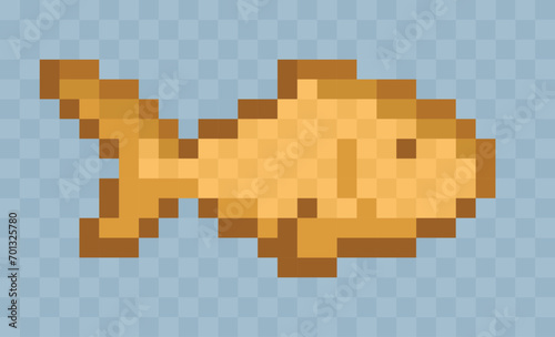 The symbol of pixel fish in the blue sea. 
