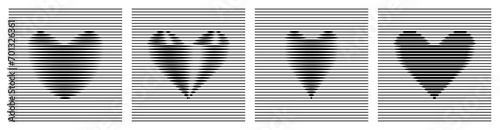 A set of hearts with halftone lines hologram effect. Abstract minimalist vector illustration in 2000s Y2K style. A love symbol. photo