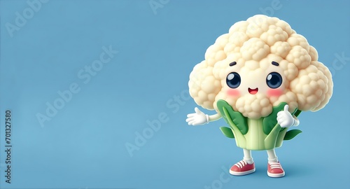 Cute innocence cauliflower 3d cartoon with wobbly eyes, generative ai photo