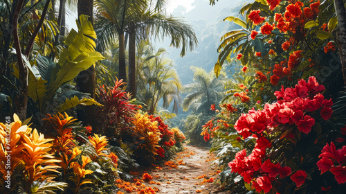 Beautiful forests and various types of plants and soft natural light.