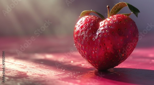 Heart on a surface, red strawberry valentine concept. photo