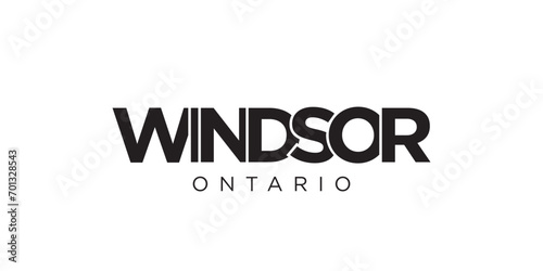 Windsor in the Canada emblem. The design features a geometric style, vector illustration with bold typography in a modern font. The graphic slogan lettering.