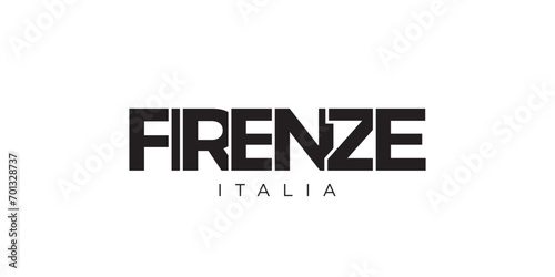 Firenze in the Italia emblem. The design features a geometric style, vector illustration with bold typography in a modern font. The graphic slogan lettering.