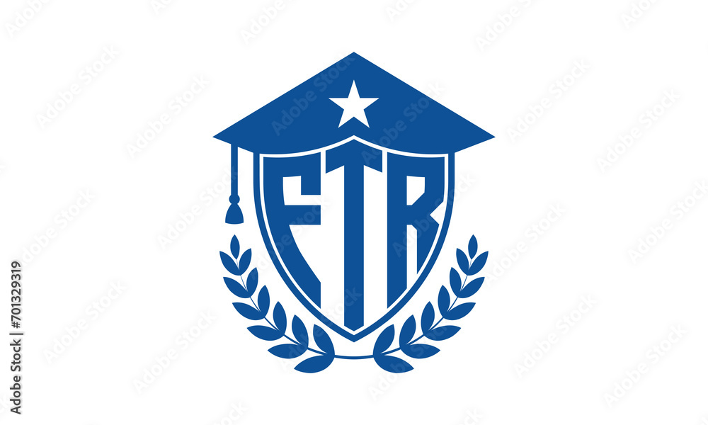 FTR three letter iconic academic logo design vector template. monogram, abstract, school, college, university, graduation cap symbol logo, shield, model, institute, educational, coaching canter, tech FTR three letter iconic academic logo design vector template. monogram, abstract, school, college, university, graduation cap symbol logo, shield, model, institute, educational, coaching canter, tech