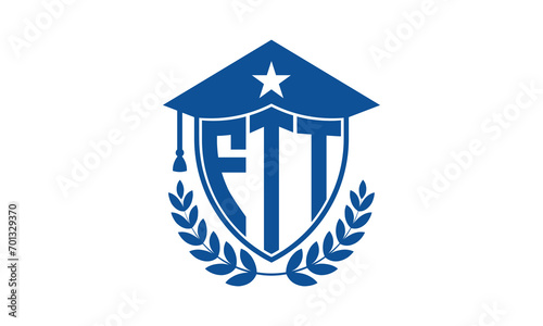 FTT three letter iconic academic logo design vector template. monogram, abstract, school, college, university, graduation cap symbol logo, shield, model, institute, educational, coaching canter, tech photo