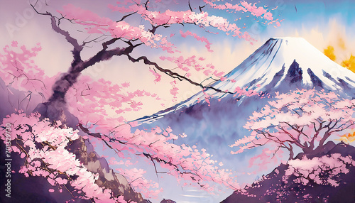 Canvastavla 富士山と桜吹雪