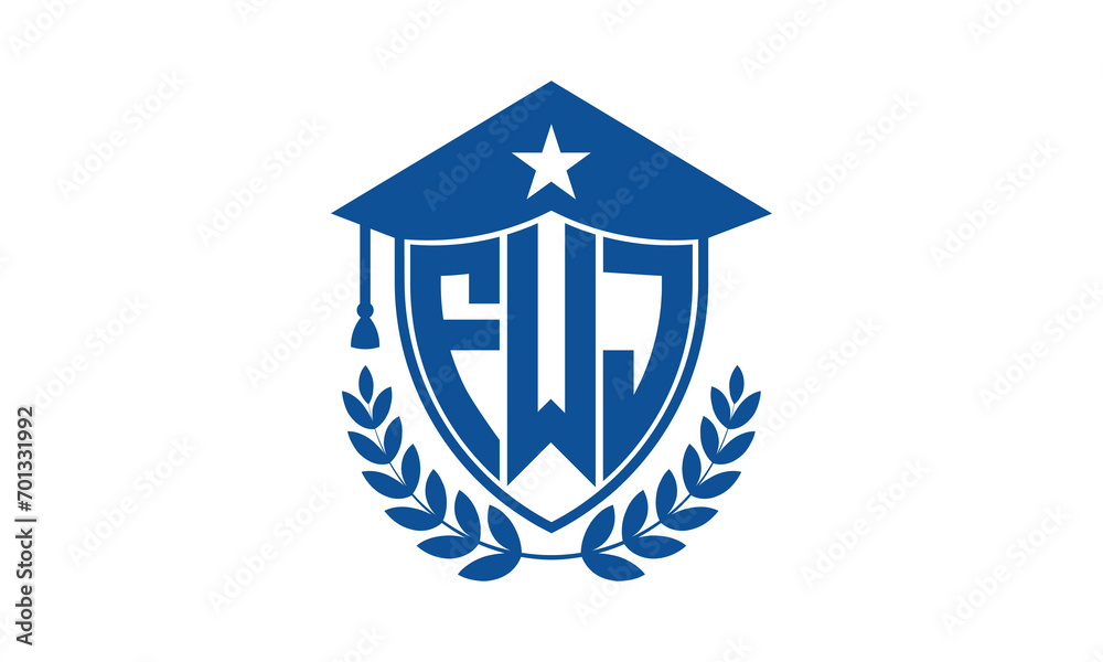 FWJ three letter iconic academic logo design vector template. monogram, abstract, school, college, university, graduation cap symbol logo, shield, model, institute, educational, coaching canter, tech FWJ three letter iconic academic logo design vector template. monogram, abstract, school, college, university, graduation cap symbol logo, shield, model, institute, educational, coaching canter, tech