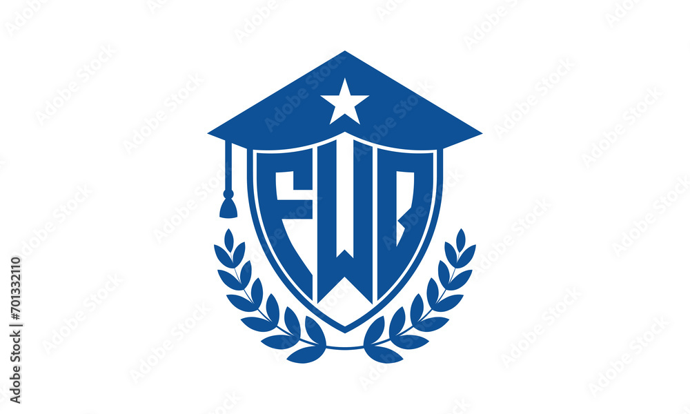 FWQ three letter iconic academic logo design vector template. monogram, abstract, school, college, university, graduation cap symbol logo, shield, model, institute, educational, coaching canter, tech FWQ three letter iconic academic logo design vector template. monogram, abstract, school, college, university, graduation cap symbol logo, shield, model, institute, educational, coaching canter, tech