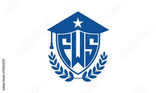FWS three letter iconic academic logo design vector template. monogram, abstract, school, college, university, graduation cap symbol logo, shield, model, institute, educational, coaching canter, tech