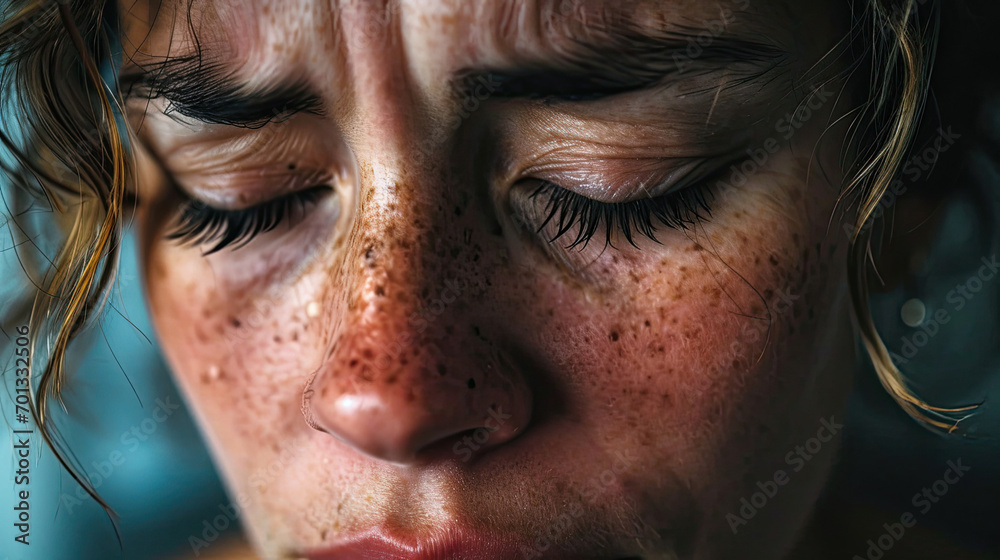 Close up Sad depressed desperate grieving crying woman close to the window Close up Sad depressed desperate grieving crying woman close to the window