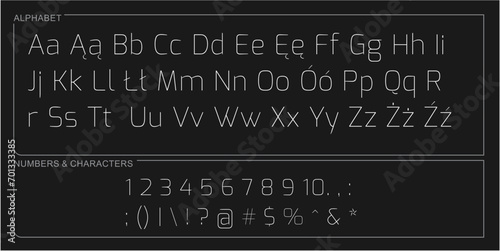 alphabet letter font set. typographic font with trendy thin, bold, uppercase, lowercase and numbers letters. vector illustration.