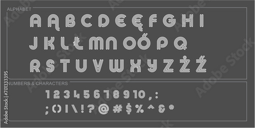 alphabet letter font set. typographic font with trendy thin, bold, uppercase, lowercase and numbers letters. vector illustration.