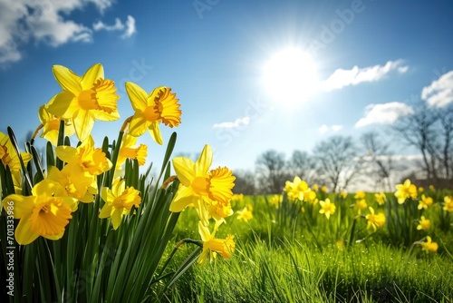 Daffodil flowers in the field. photo