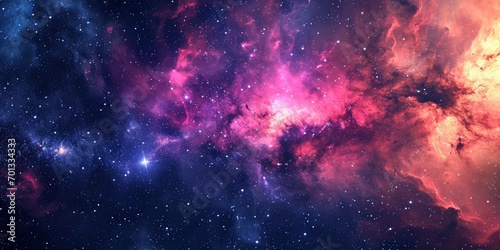 Space background with stardust and shining stars. Realistic colorful cosmos with nebula and milky way. © MstAsma