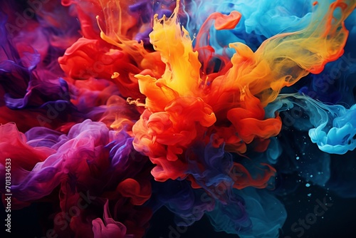 Fluid ink splashes underwater, creating mesmerizing colors.