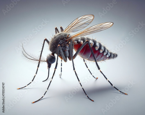 Mosquito transmitting the Dengue virus (Aedes aegypti) generated with AI. light background
