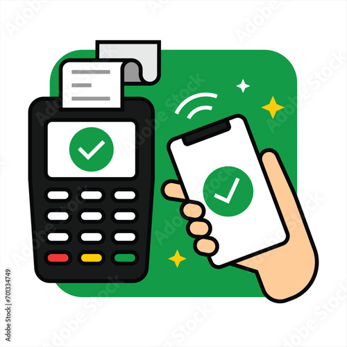 Smart phone payment, Mobile phone payment vector illustration. Online banking, NFC, contactless payment in colorful modern minimal style.