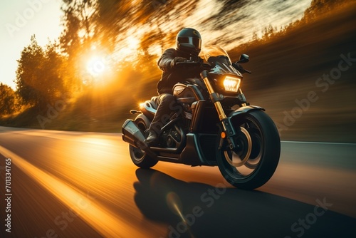 Full shot capturing an adult cruising on a stylish motorcycle. © 121icons