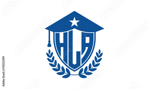 HLA three letter iconic academic logo design vector template. monogram, abstract, school, college, university, graduation cap symbol logo, shield, model, institute, educational, coaching canter, tech
