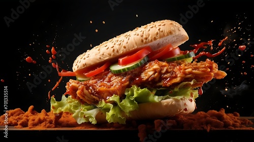 Delicious grilled turkish or beef meat sandwish boasting a medley of soaring ingredients and spices served hot and ready to savor. Commercial advertisement menu banner with copyspace area
