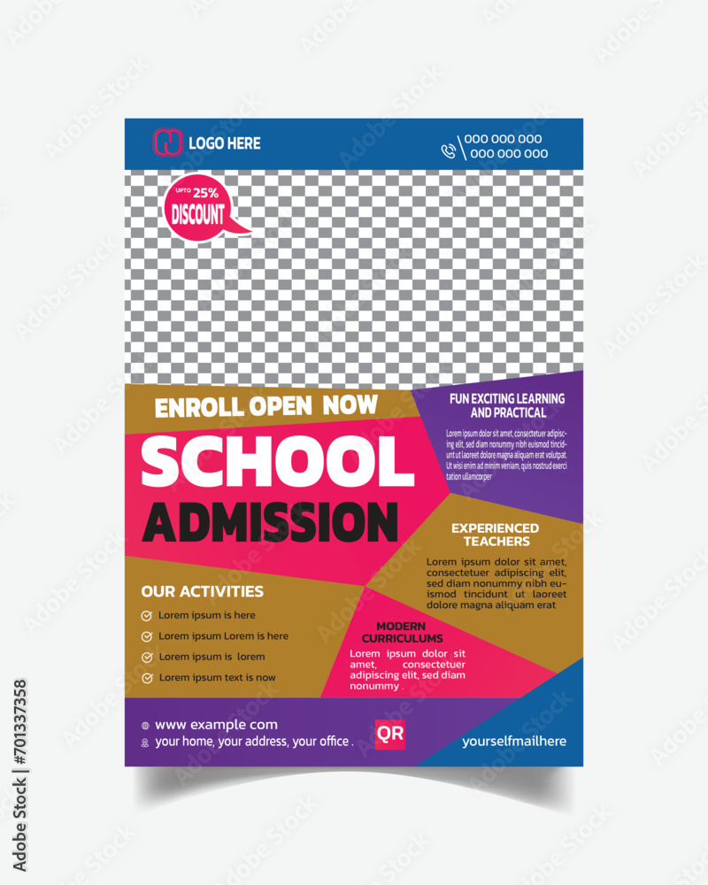 Elegant Colorful School Flyer Template and Trendy Admission Leaflet or Modern Design School Poster 