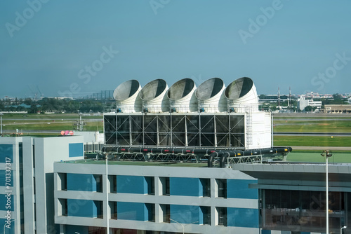 Large air intakes building ventilation conditioning system of a large industrial building. photo