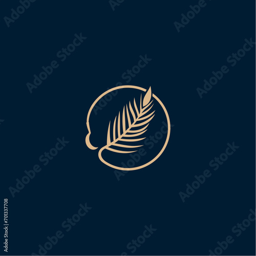 palm tree golden logo, coconut leaf logo vector icon illustration in Geometric minimal line style for holiday hotel residence house 