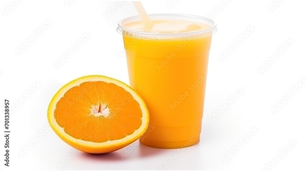 Orange juice and oranges with leaves.white background, for banner background Orange juice and oranges with leaves.white background, for banner background