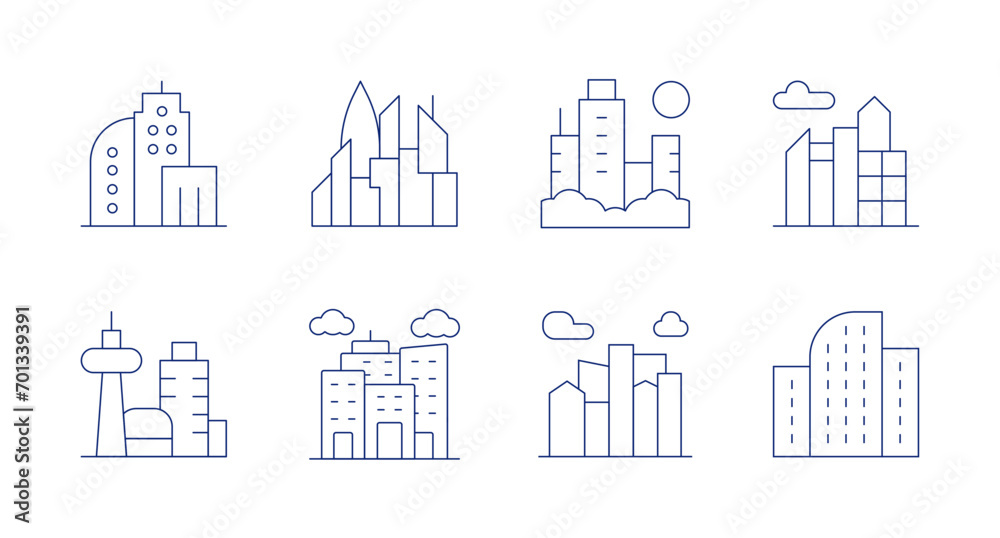 Skyline icons. Editable stroke. Containing skyline, city, skyscraper.